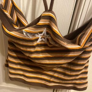 Brown and Yellow Striped tube top with